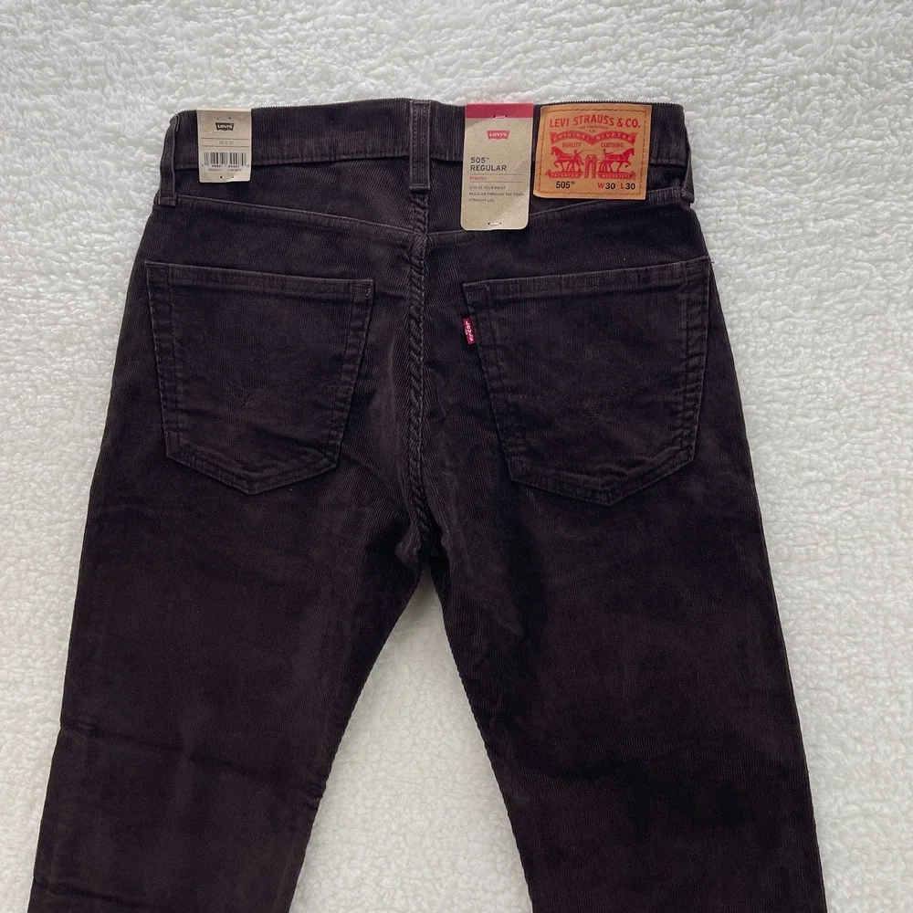 Levis Pants Mens 30x30 Brown 505 Corduroy Pinwale Regular Fit Straight Preppy